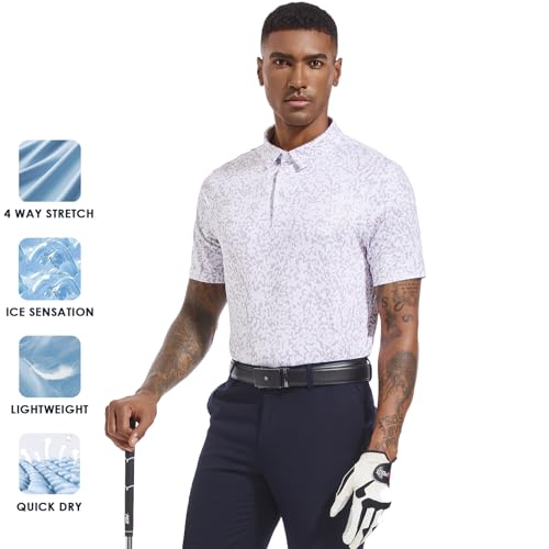 Camiseta polo para hombre de golf con estampado, manga corta, cuello cerrado, UPF 50+, transpirable y ligera miniatura 7