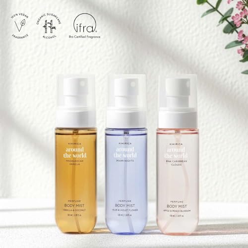 Image of Kimirica Around the World Perfume Gift Set (3 x Body Mist) Long Lasting Fragrance for Men & Women, Travel Size Perfume Combo Gift Pack