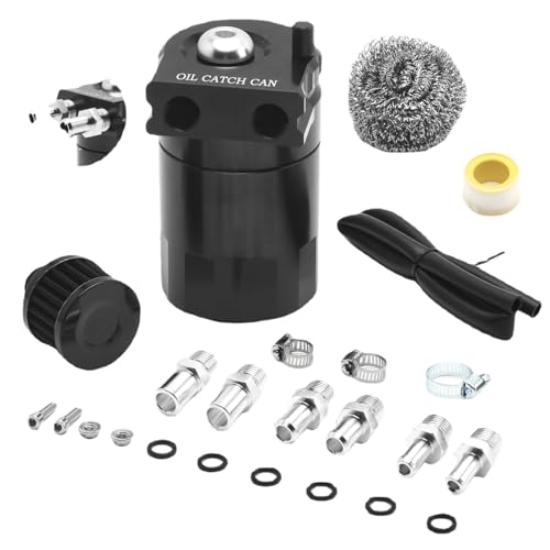 bangminda Decantador Aceite Coche Bote de Captura de Aceite 300 ml Decantador Depósito de Aceite con Filtro de Aire Tanque de Depósito de Aluminio para Automóvil Coche (Negro)
