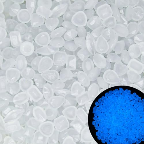 300pcs Gemstone Shaped Glow in The Dark Rocks Outdoor Decorative Stones Glow Rocks Luminous Stone Luminous Pebbles for Bonsai Vase Aquarium Yard Lawn Decor,White(0.4-0.6")