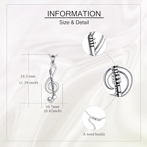 URONE Instrument Necklace 925 Sterling Silver French Horn/Harp/Violin/Drum/Trumpet Pendant Music Instrument Jewelry Gifts For Women3