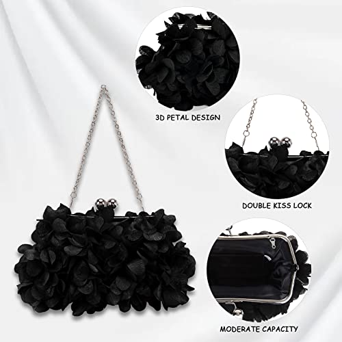 JAMBHALA Bolsa feminina clutch pequena floral com corrente para casamento, festa, formatura, Preto,