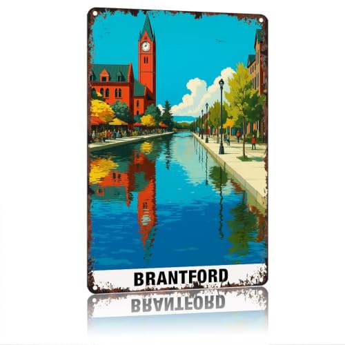 Vintage Brantford City Landscape Decorative Tin Sign, 12x8 Inch Aluminum Metal Wall Art, Retro Rustic Style Tourism Themed Plaque Decor for Home Cafe Bar Garage Outdoor
