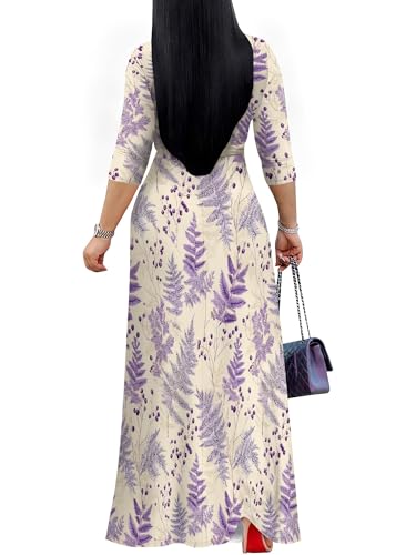 Image of Women's V Neck Floral Maxi Dress 3 /4 Sleeve Plus Size Boho Wrap Flowy Long Dresses with Belt