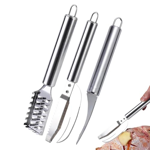 Vriusi Fish Descaler, Fish Scale Remover, 3 Pack Scraper | Stainless Steel Shrimp Fish Scaler, Multifunctional Fish Cleaning Kit