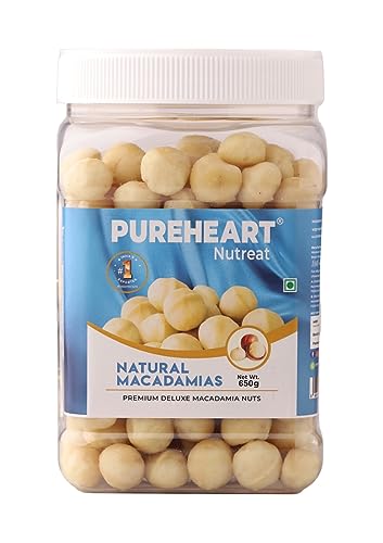 Image of Pureheart Natural Macadamia (650 gm) Premium Australian Macadamia Nuts, Rich in Antioxidants - Whole, Exotic, and Crunchy Dry Fruits, Ideal Snacks, No Additives - Reusable Jar