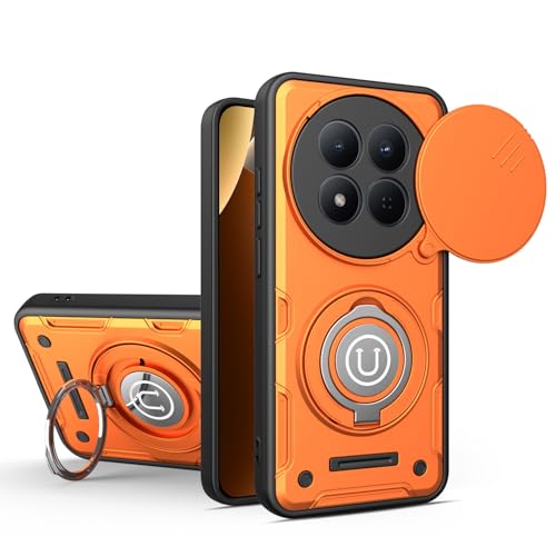 TAUYN Funda para Xiaomi Redmi Note 15 5G, Duro PC + Suave TPU Heavy Duty Armor Antigolpe Cáscara, Lente Empujar Ventana Anti-caída Funda, con Soporte - Naranja
