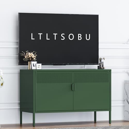 LTLTSOBU Metal Storage Locker Cabinet with 2 Doors & Adjustable Shelves 25 Green Accent Furniture Multipurpose Office Dresser or TV Stand for Home Entryway (Green 25H)