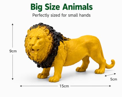 Image of TEC TAVAKKAL Wild Animal Toys Large Rubber Animal Figures for Kids | Realistic Safari Jungle Animals Learning Play Set | Educational Toy Gift for Boys & Girls | Lion Tiger Elephant and More Set of 12
