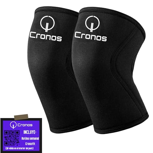 Cronos - Rodilleras Crossfit 7mm Neopreno (1 par). Soporte, Compresión y Protección para Rodillas. Ajuste Cómodo y Seguro. Ideal para Deportes y Entrenamientos intensos. Modelo Negro, L