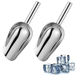 Ice Scoop Kitchen 2 Pieces Large Ice Scoop Stainless Steel Ice Scoop Food Ice Scoop Stainless Steel Ice Scoop Kitchen Multifunction for Ice Cereal Flour Sugar Coffee Bar Restaurant Hotel