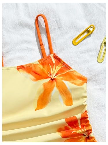 Floerns Girl's One Piece Swimsuit Flower Bow Side Ruched Beach Vacation Bathing Suit3