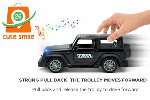 Image of 1:32 Scale DieCast Metal Pull Back Action Openable Doors Tharr /Rock Car Toy 4x4 Mahindraa Premium Car Toy with Lights and Music for Kids Realistic Miniature Model Vehicle for Return Gift Ages 2+