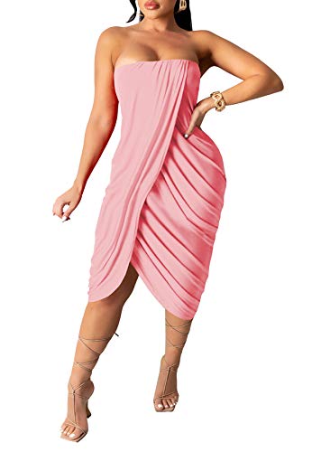 LKOUS Women's Sexy Party Dresses, Off Shoulder Pleats Bodycon Split Long Dress
