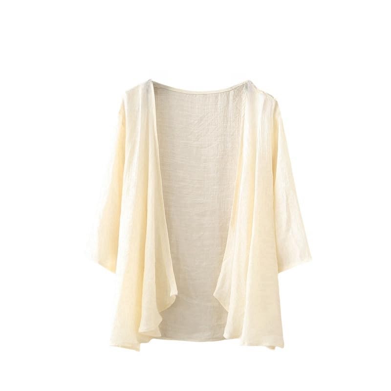 Cardigan da Donna in Lino E Cotone Leggero Bolero Giacca A Cascata Mezza Manica Estiva Copricostume Casual Aperto sul Davanti Kimono Camicetta Coprispalle