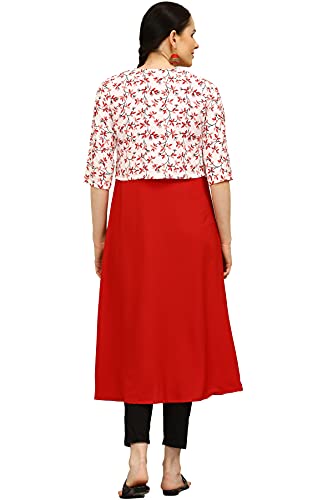 Image of Women's Crepe Printed A-Line Kurti (ALC4045RUBY Maroon 4X-Large)