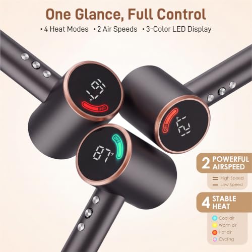 Hair Dryer, High Speed Blow Dryer with Diffuser, 500M Ionic Negative Blow Dryer for Fast Drying, Low Noise & Smart Temperature Control & LED, for All Hair Types, for Home & Travel, Festival Gift - image 7