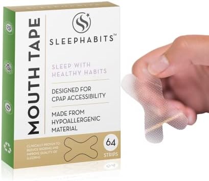 Sleep Habits 64PC Hypoallergenic Mouth Tape for Sleeping, Sleep Strips to Stop Snoring, CPAP Tape, Breathing Strips, Snore Strips, Sleep Tape, Mouth Strips for Sleeping, Mouth Tape for Sleep Apnea