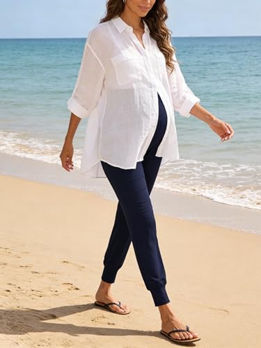 Image of fitglam Women's Maternity Pants Over Belly Lounge Pajamas Clothes Pregnancy Must Haves Joggers with Pockets
