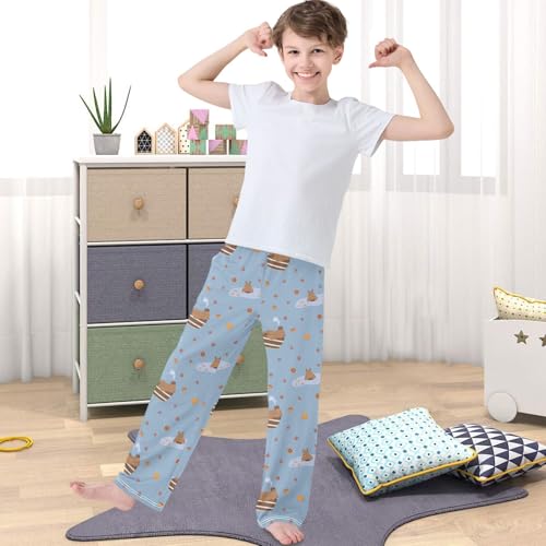 Boy's Pants Funny Swimming Capybara Blue Jogger Pants Elastic Waist Long Bottoms Trousers with Pockets 6-14 Years4