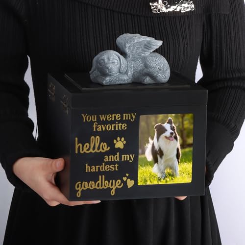 DiDiBirDi Schwarzes Holz Urnen für Hunde Kommt mit Hundeengel,Tierurnen für Hunde Urne Mit schwarzem Flanell Asche Aufbewahrungsbeutel Tierurnen für Hunde Gedenkgeschenk (50kg
