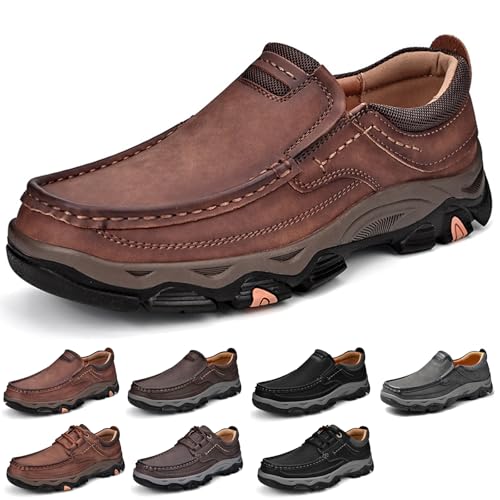 Men's Waterproof Hiking Shoes, Men Slip On Non Slip Work Loafers, Outdoor Lightweight Breathable Sneakers, for Travel, Camping, Running