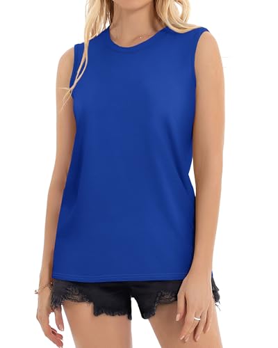 Image of Womens Tank Tops Summer Casual Sleeveless Top Loose Fit Basic Tunic Shirts