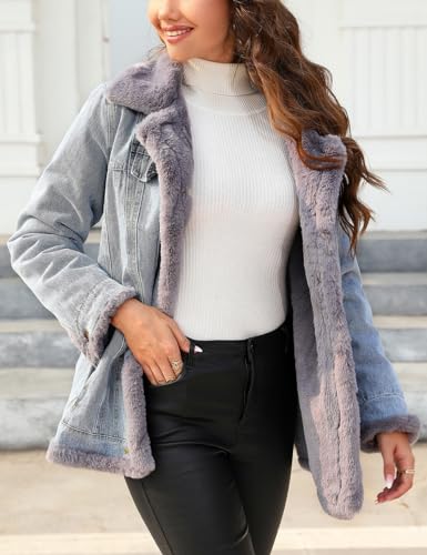 Bellivera Women'S Denim Jacket Sherpa Fleece Lined Coats Faux Fur Warm Fall Jean Trucker Outerwear 22735 Black M thumb #1