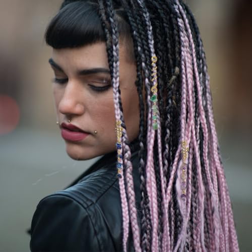 SUPERFINDINGS Pinzas para el cabello, 14 piezas, 7 colores, joyería para trenzas con colgante de piedra natural y espiral de cristal miniatura 6