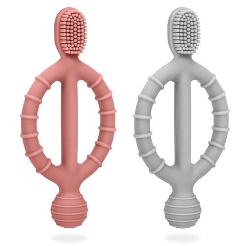 Image of MISSLILI Baby Teething Toys with Easy-Hold Handle, Silicone Infant Toothbrush, Textured On Both Sides Helps Massage, Soothe Sore Gums, Teething Toys for Babies