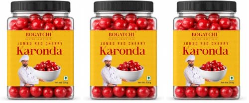 Image of BOGATCHI Big Cherry Karonda for Cake Decoration, Ice Cream Topping & Milkshakes | Red Cherry Karonda | Sweet & Tasty Fruit Garnish for Baking, Desserts & Mocktails | Ready to Use, 200g (Pack of 3)