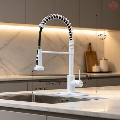 Image of Kitchen Faucet - Pull Down Sprayer,High arc Commercial Stainless Steel Kitchen Sink Faucet White
