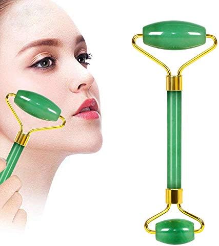 Jade face roller rose quartz gua sha massage tool Newly Version Natural rejuvenates stone for Anti-face aging neck wrinkgles Checks Eyes slimmer tightening with Gift Box Set (green)