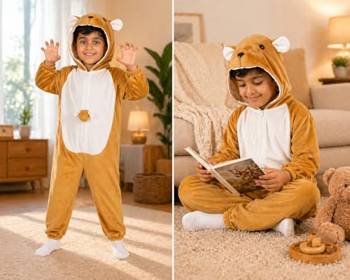 Image of Raj Costume Animal Fancy Dress Costume for Boys & Girls | Hooded Full Body Wildlife Zoo Animal Jumpsuit | Soft Costume for School Function, Fancy Dress, Halloween, Birthday, Cosplay & Role Play