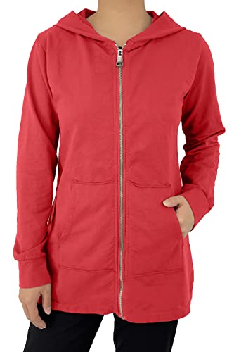JOPHY & CO. Sudadera de mujer larga con capucha, cremallera y bolsillos (cód. 9047), rojo, XS Cover