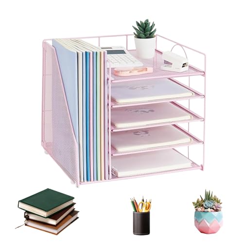 Mesh Letter Tray Organizer 5-Layer Letter Paper Storage Organizer File Folder Organizer Desk Stationary Tray Organizer Paper File Holder, Desktop Filing System, for Home Office & School