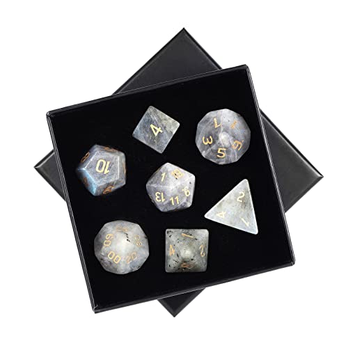 mookaitedecor 7 PCS Labradorite Stone DND Dice Set for RPG MTG Table Games