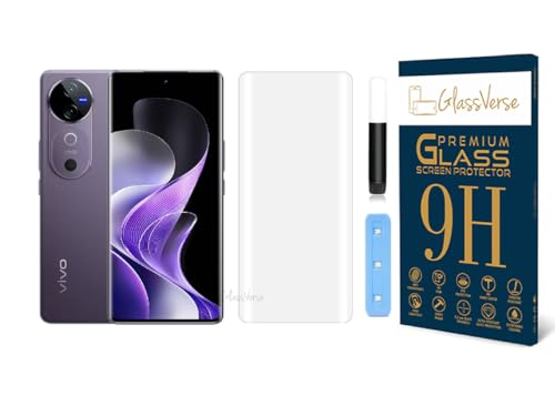 Image of GlassVerse Vivo V40 UV Tempered Glass Screen Protector. Pack Of 1 | 3D Curved Edge | 9H Hardness | Full UV Glue with UV Light | Anti-Scratch | Case Friendly | HD Clear. (6.78 Inches)