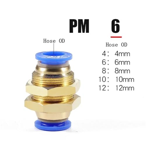 Conector de manguera a presión PM12 pasamuros recto para aire 6