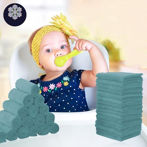 Image of Baby Washcloths, Microfiber Baby Towel - Teal, 10x10 Inch (Pack of 32)
