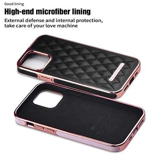 Image of PULOKA iPhone 14 Pro Vegan Leather Back Cover Royal Diamond Pattern with Electroplated Case Compatible for Apple iPhone 14 PRO 6.1 inchinch - Black