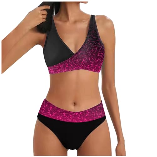 Conjunto de Tankini de 2 Piezas para Mujer Traje baño atlético con Top Cruzado y Braguita Cintura Alta Diseño con Patrón Ondulado para Playa y Piscina Traje Baño Dos Piezas Mujer