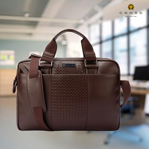 Image of CROSS Brown Vegan Leather 15 Inch Laptop Briefcase Messenger Bag For Men