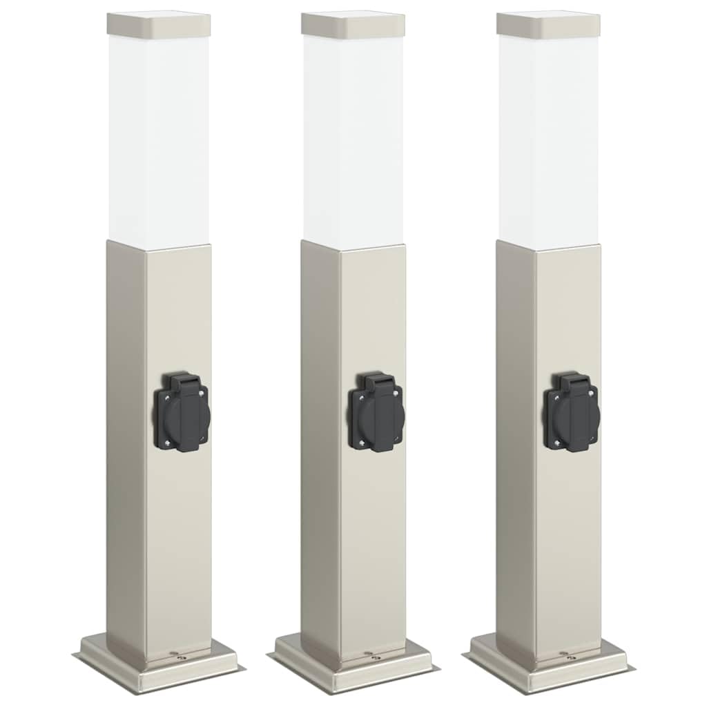 Lampa słupkowa z gniazdem 3 sztuki 50 cm stal szlachetna IP44 oświetlenie