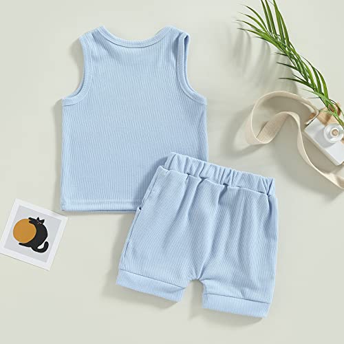 Infant Toddler Baby Boy Spring Summer Outfits Sleeveless Shirts Solid Vest Tank Tops With Shorts 2Pcs Pants Set (Cs-Blue, 2-3 Years) #TOP6