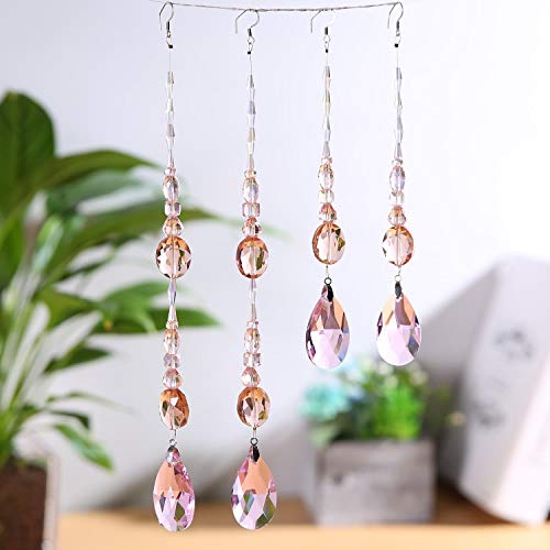 Chandelier Crystal Ornaments Drop Prisms Pendants Crystal Beads Garland Strands Suncatcher For Home, Office, Christmas/Wedding Decoration - 4Pcs (Candy Pink) #TOP6