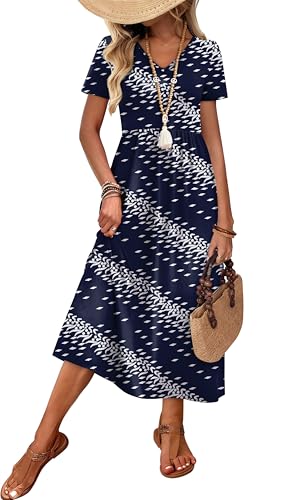 Image of OFEEFAN Summer Dresses for Women Flowy Casual A-Line Midi Dress Beach Vacation Sundresses with Pockets S-2XL