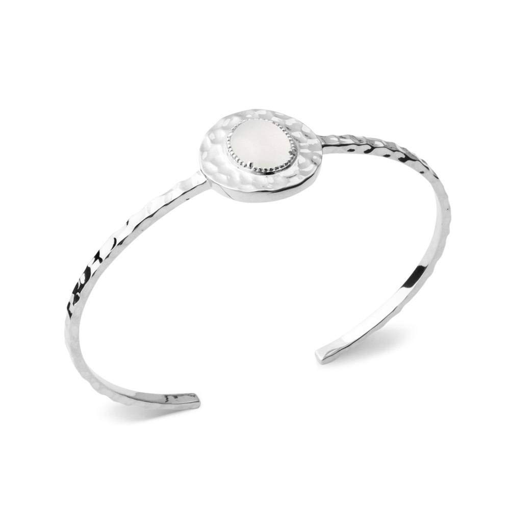 Bracciale rigido aperto in vera pietra di luna in argento massiccio 925/1000 rodiato, Taglia unica, Argento sterling