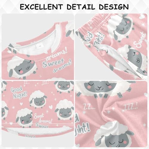 Sheep Pattern Soft Pajama Set for All Seasons,Breathable Pjs Long Sleeve Sleepwear,Comfy Loungewear 2 Piece Underwear Set 4T3