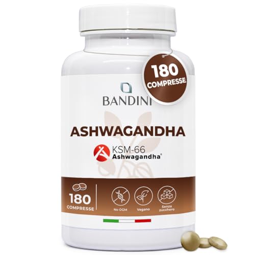 Bandini® Ashwagandha KSM-66® Vegan (180 Compresse per 6 mesi) - Integratore Naturale da Polvere Withania Somnifera (Ginseng Indiano) - Rimedio Ayurvedico per Stress